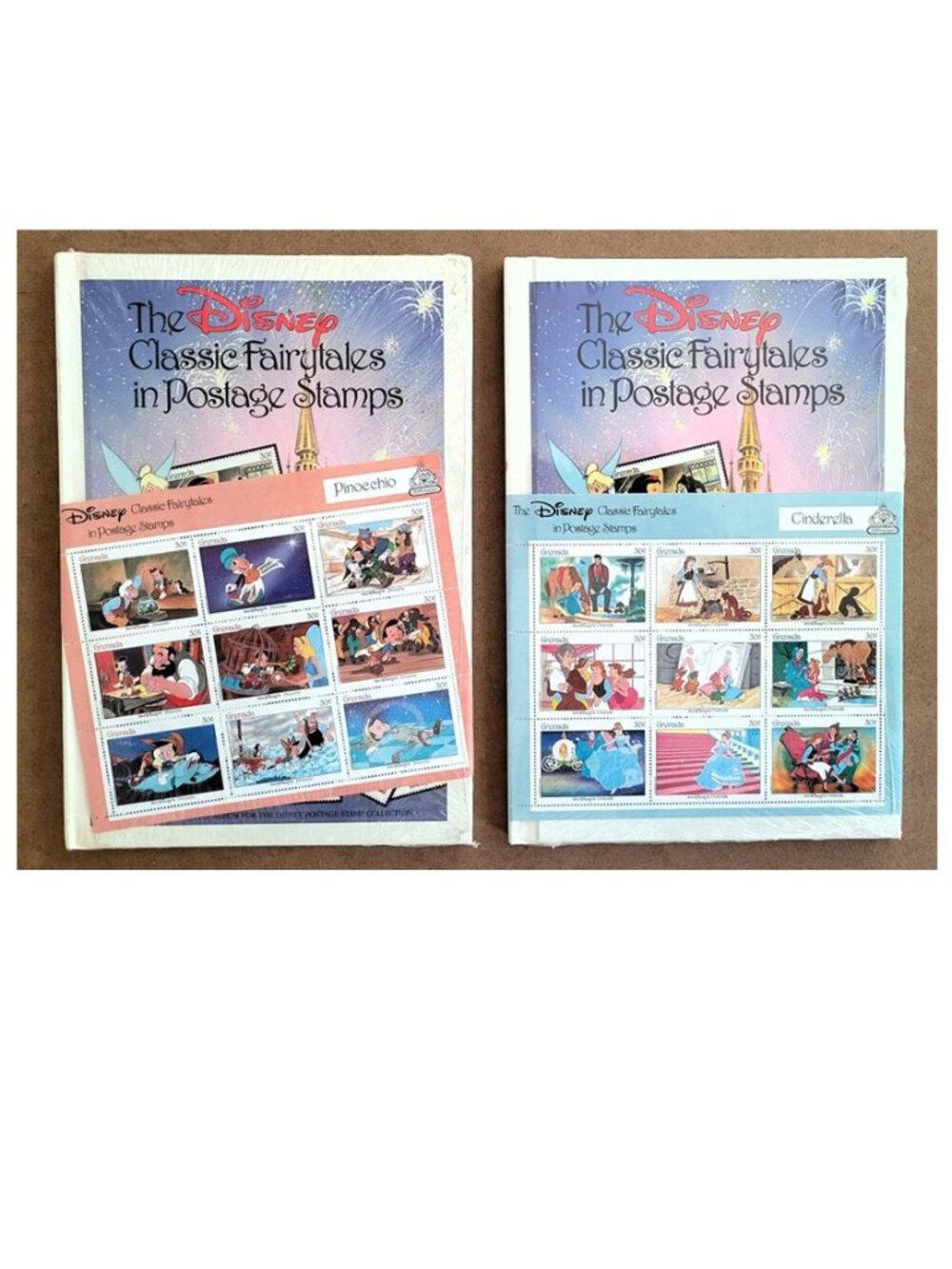 NEW sealed DISNEY Grenada Stamps Books CINDERELLA PINOCCHIO